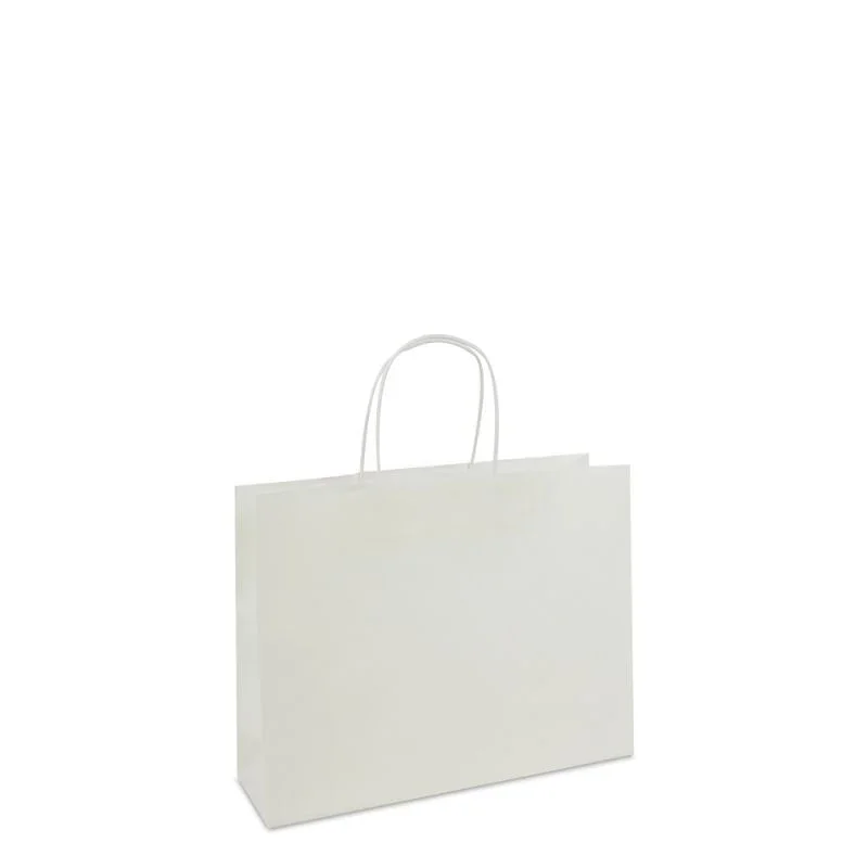 Paper Carrier Bags White 32+10x25cm Twisted Handles + Cardboard Base