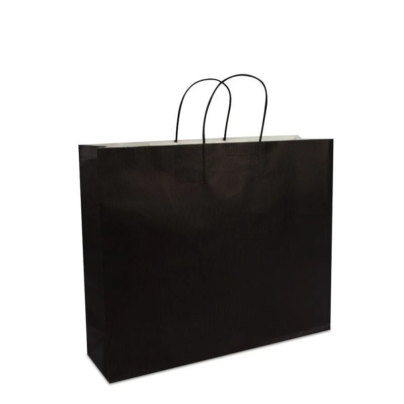 Paper Carrier Bags Black 42+12x35cm Twisted Handles + Cardboard Base
