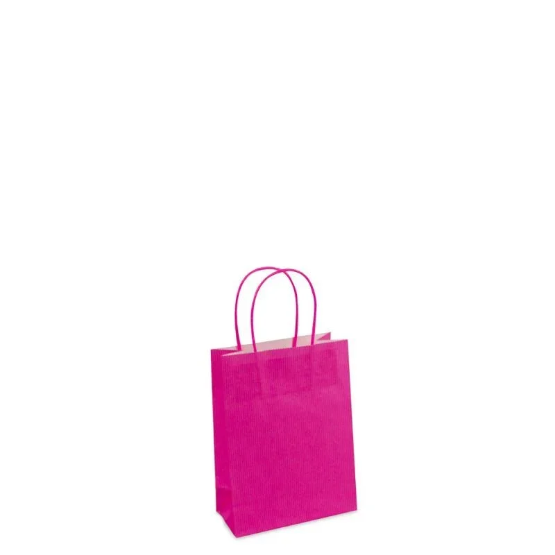 Papiertragetaschen mit gedrehte Griffe und Bodenkarton 14+7x19 cm Rosa (250 Stück) [FP-003019]
