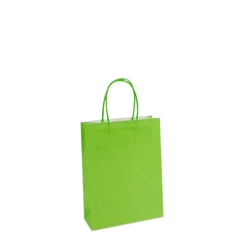 Paper Carrier Bags Green 18+7x24cm Twisted Handles + Cardboard Base