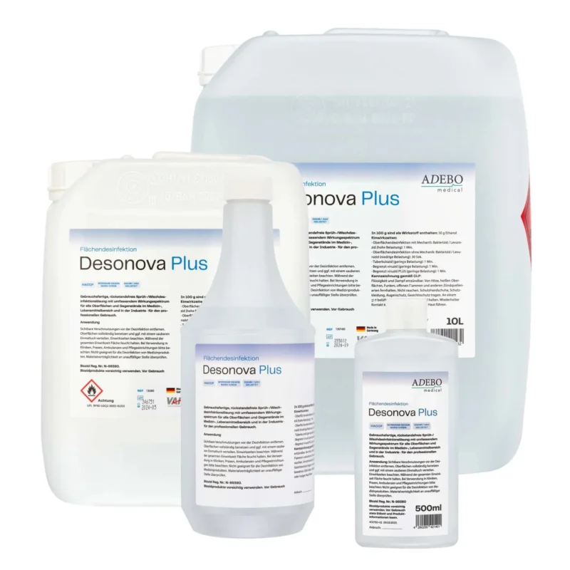 Desonova Plus Flächendesinfektionsmittel, 500ml Flasche mit Etikett.