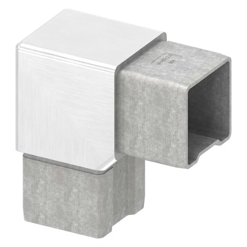 V2A 90° Ecke zum Stecken, für Rohr 40 x 40 x 2,0mm