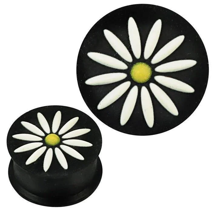 Silikon Plug weich schwarz weiß gelb Margerite hoch Piercing Ohrschmuck