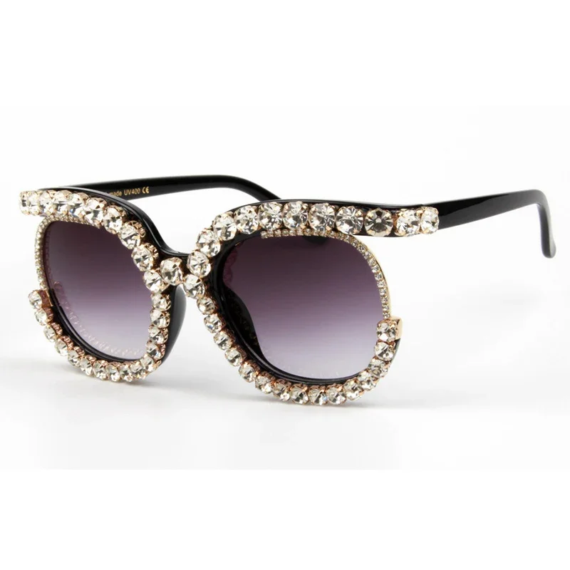 Damen stilvolle Oversize-Sonnenbrille mit funkelnden Strass-Applikationen Brehn