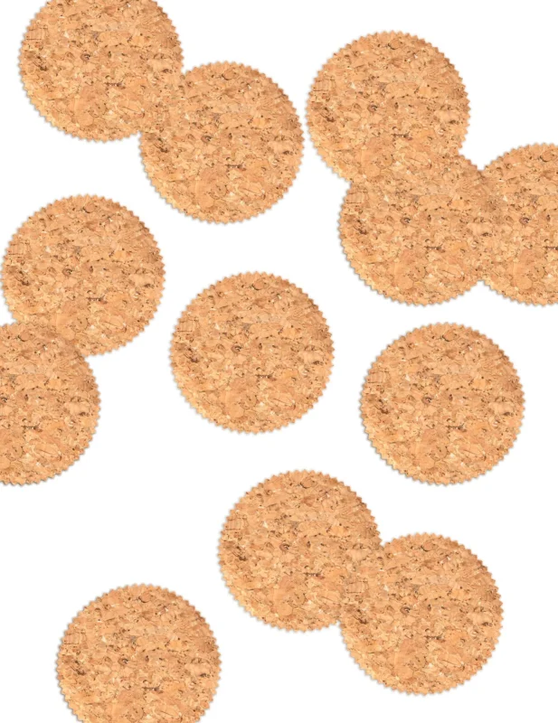 Confettis ronds en liège pour décoration de table à bords dentelés marron