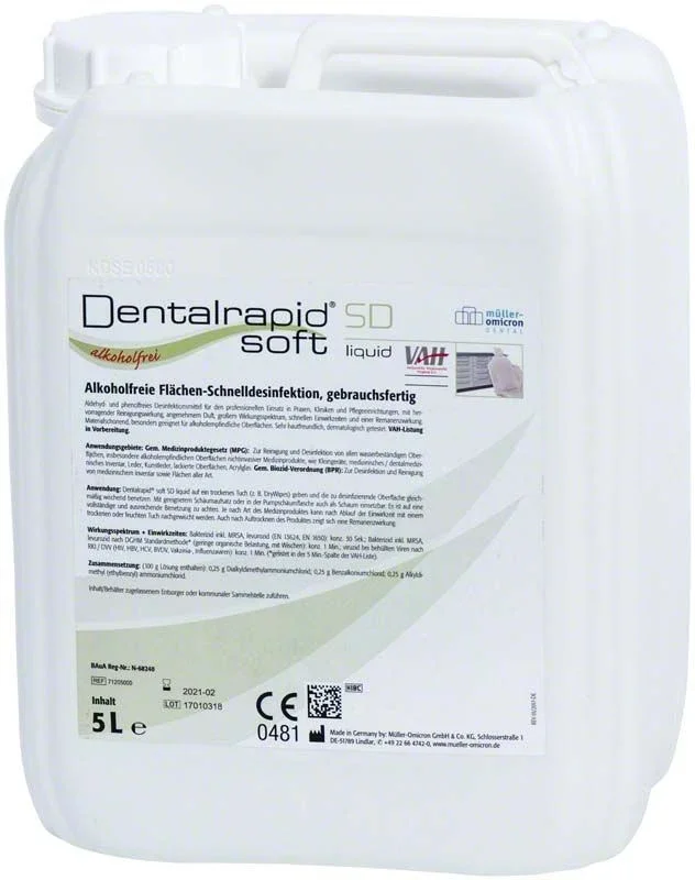 Dentalrapid® soft SD liquid Kanister 5 Liter zur Flächendesinfektion.