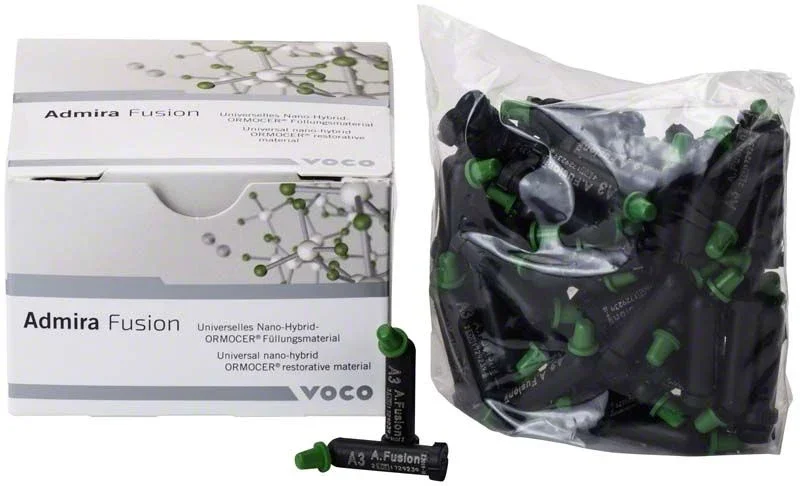 Admira Fusion Caps A3 5er Pack mit Verpackung und Füllungsmaterial.