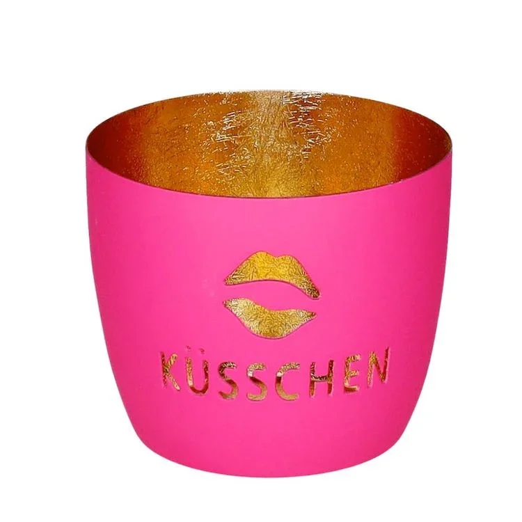 Windlicht Madras Küsschen pink-goldfarben mittel