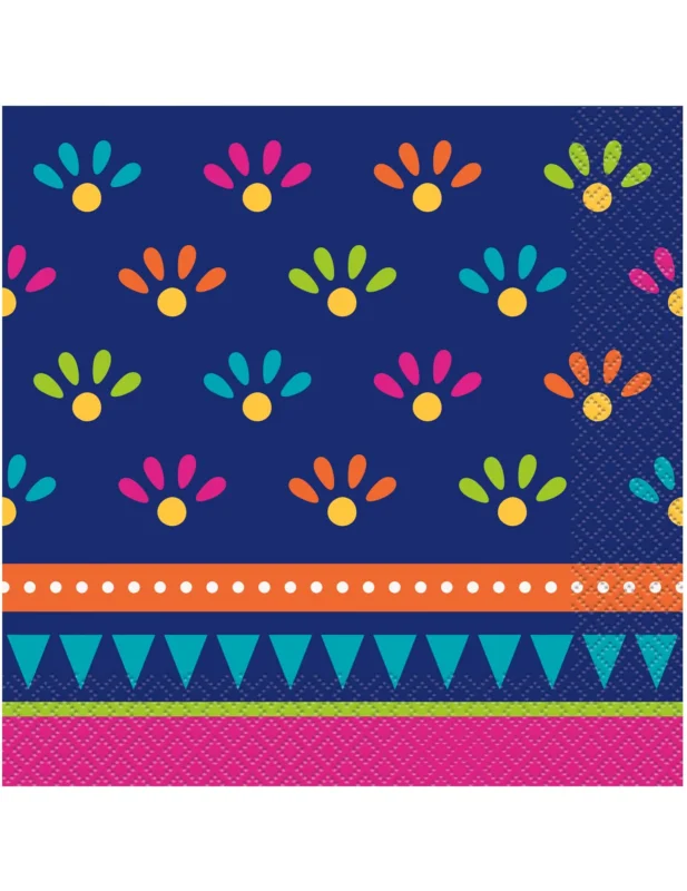 Serviettes en papier boho fiesta pour fête violettes à motifs colorés