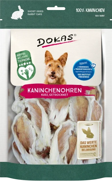 DOKAS Snack Hund Kaninchenohren mit Fell getrocknet