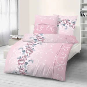 Fein Biber Bettwäsche Blumenranke rosa 155 x 220 cm Übergröße