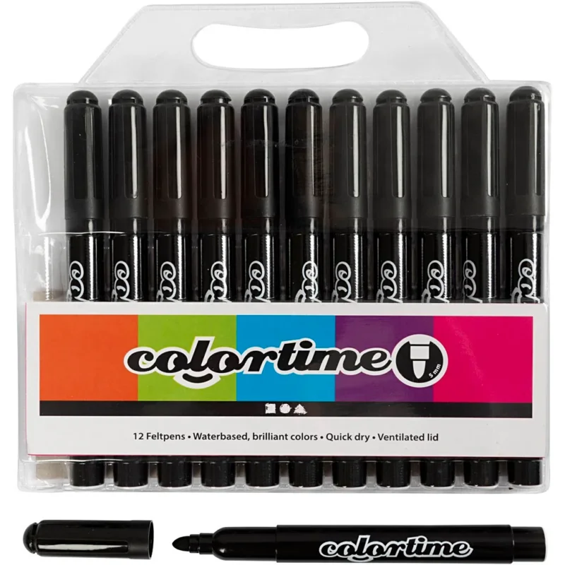 Colortime Markers, line 5 mm, black, 12 pc