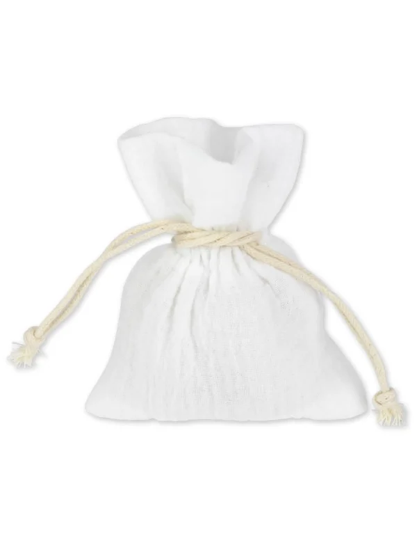 Pochon en mousseline de coton pour articles de fête blanc avec cordon