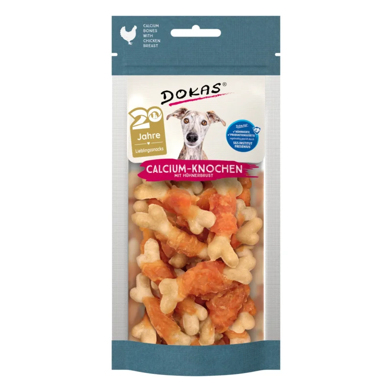 Dokas Calcium-Knochen mit Hühnerbrust, Hundesnack, 75-g-Beutel