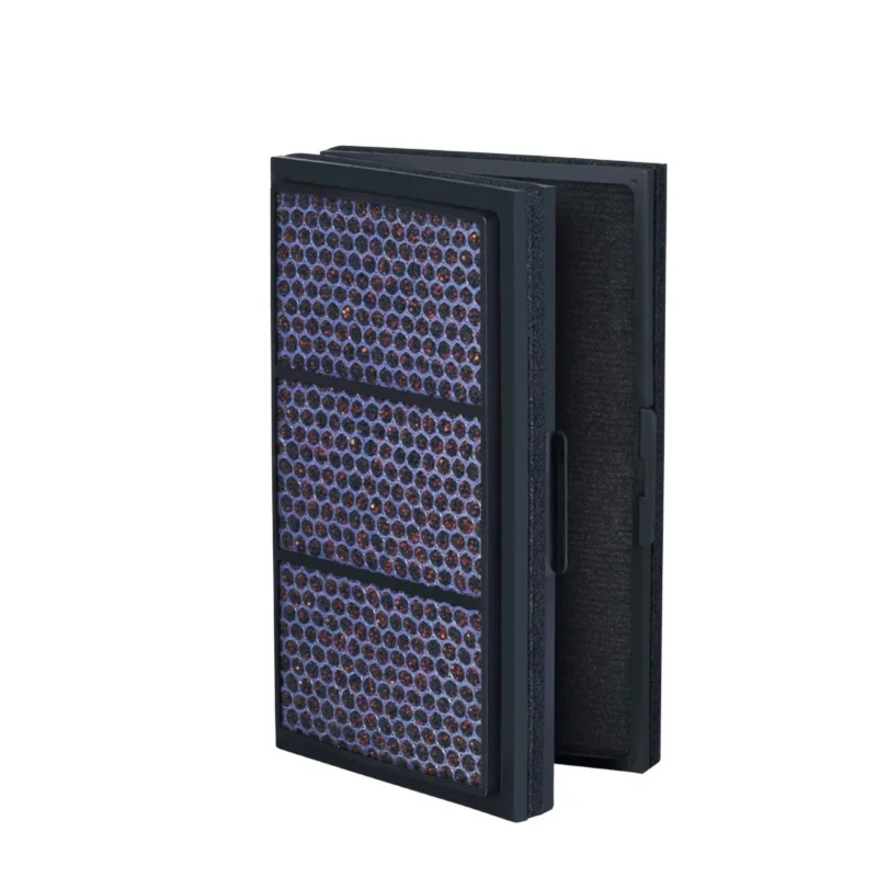 Blueair Pro M/L/XL Rauchstoppfilter, schwarzer Rahmen mit Wabenstruktur, Schrägansicht