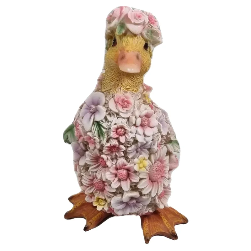 Dekofigur Ente mit Blumendekor wetterfest handbemalt für Innen und Außen