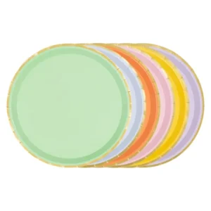 6 Pastellfarbene Einwegteller mit Goldrand 21 cm