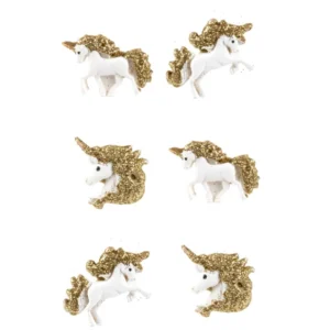 Licornes adhésives en résine blanches et paillettes dorées
