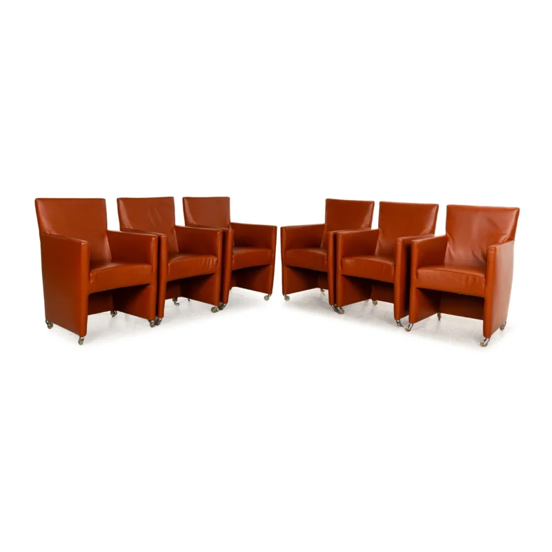6er Garnitur Bert Plantagie Leder Stuhl Orange