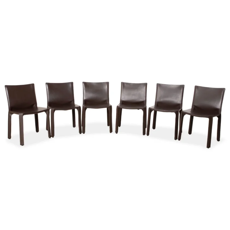 6er Garnitur Cassina Cab 412 Leder Stuhl Braun