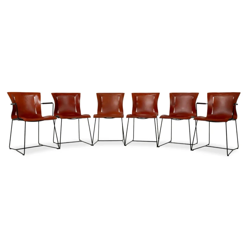 6er Garnitur Walter Knoll Cuoio Leder Stuhl Braun Rot Kastanie