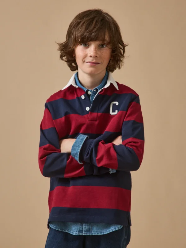 Jungen Rugby-Poloshirt, gestreift