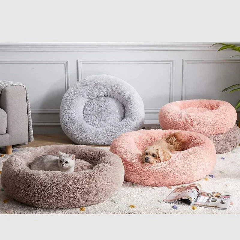 Brehn | Runder Plüsch Beruhigender Donut Hundebett für kleine bis große Hunde