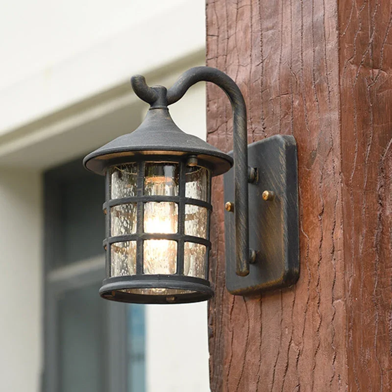 Seeded Glass Lantern Wandlampe Landhaus Einzelne Licht Außenwandleuchte in Bronze/Schwarz | Brehn