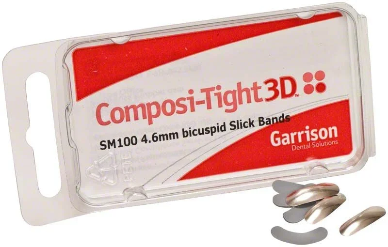 Composi-Tight Slick Bands prämolar, grau, 4,6mm in Verpackung.