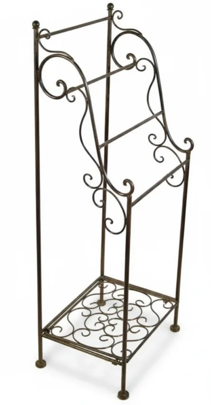 Metall Handtuchhalter BAGOLINO im Landhausstil mit geschwungenen Ornamenten und quadratischer Standfläche in Gesamtansicht.