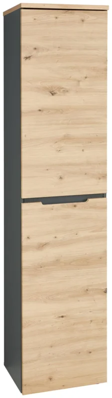Büroschrank MEMPHIS 1-türig GH05 mit Artisan-Eiche-Front und graphitfarbenem Korpus in Gesamtansicht.
