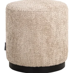 Hocker & Fußbank Yoda Ø45 cm in Beige mit schwarzem Sockel, Gesamtansicht von vorne.