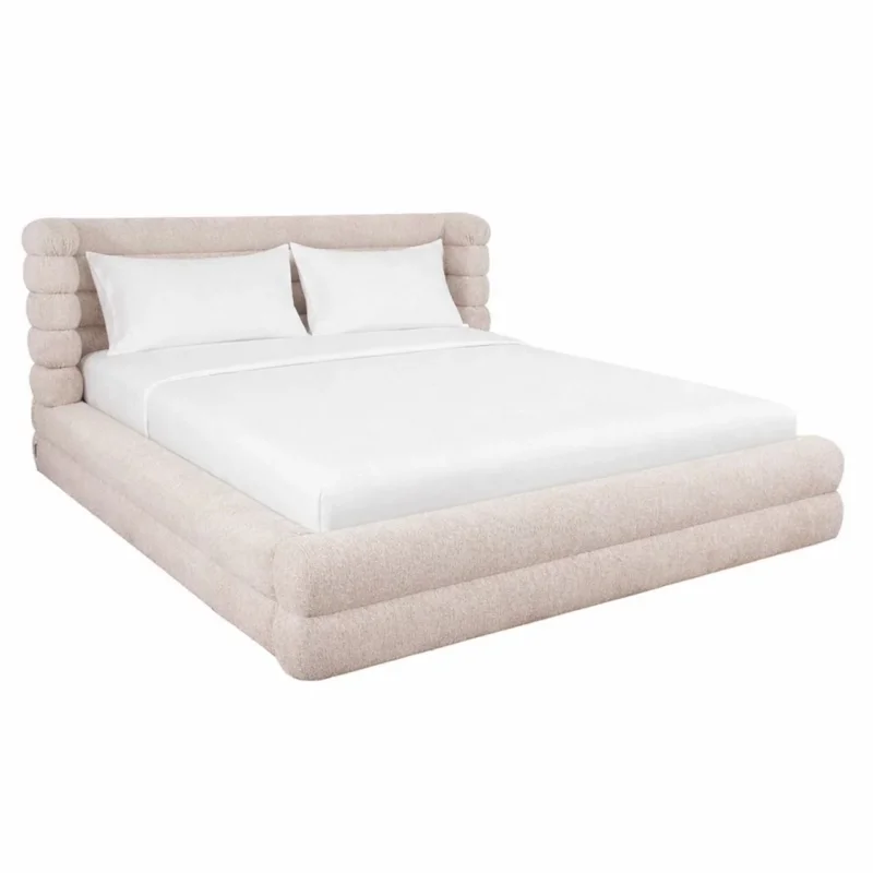 Richmond Bett Obidis 180×210 mit Bettkasten in natural linear, Gesamtansicht mit gepuffertem Kopfteil.