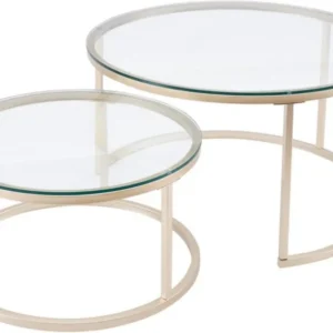Couchtisch 2er Set Gold Glas Metallgestell Beistelltisch rund
