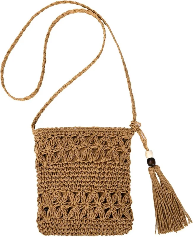 Strohtasche Damen Vintage Umhängetasche Quaste Handtasche