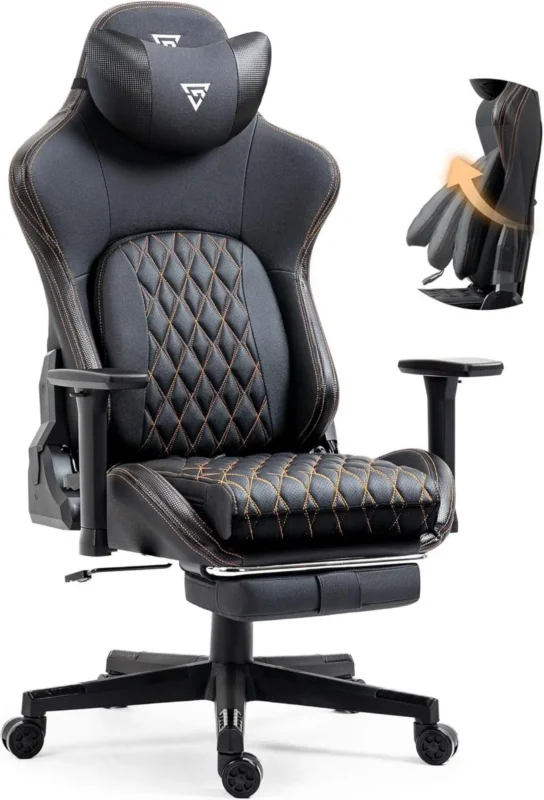 Ergonomischer Gaming Stuhl mit Fußstütze und 3D Armlehnen, 180 kg