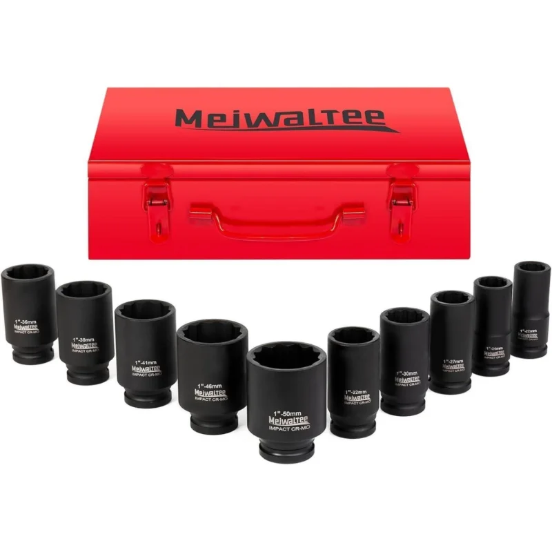 1" Schlagschrauber Nüsse Set, 90MM Tief, 10-teilig, Metrisch 22-50MM