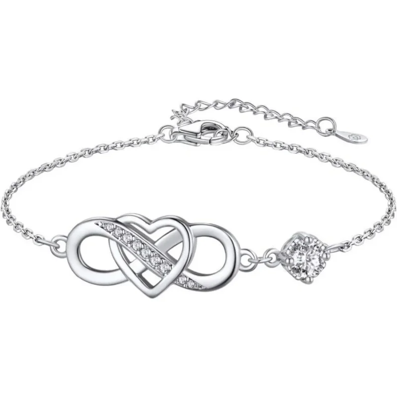 Infinity Armband Damen Silber 925 mit Moissanit Herz 0,5 Karat