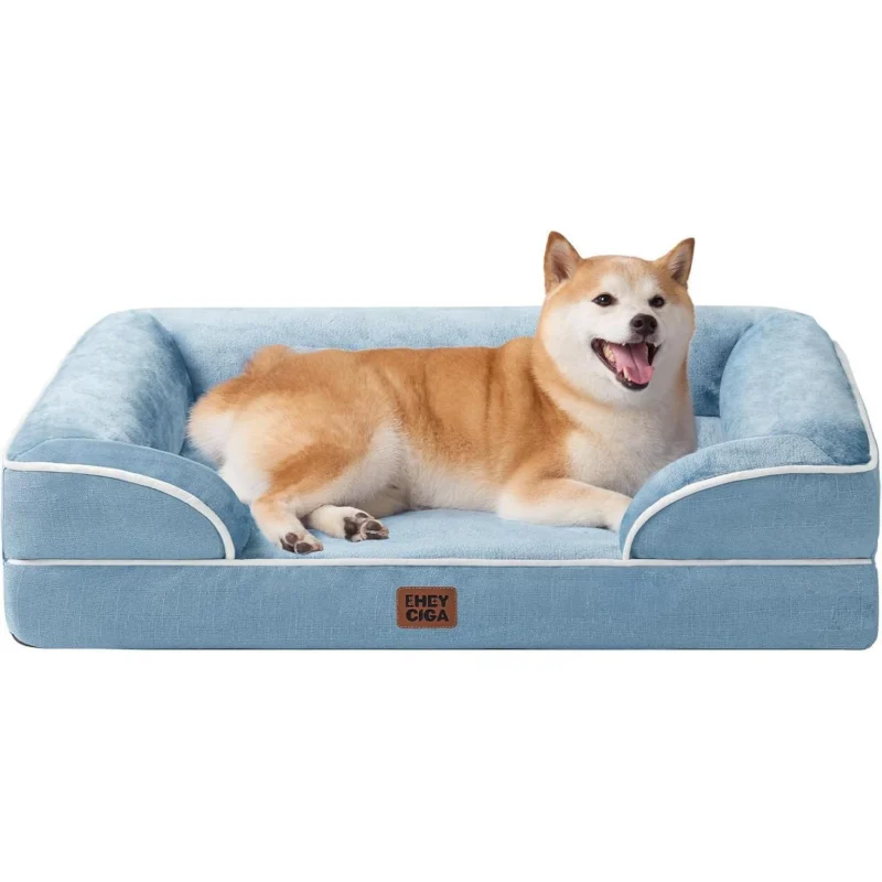 Orthopädisches Hundebett mit Memory Foam, waschbar, L Hellblau