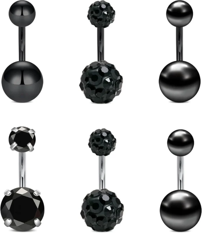 Schwarzes Bauchnabelpiercing Edelstahl 14g 6/8/10/12/14mm