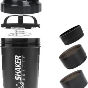 Protein Shaker 500ml mit Edelstahl-Kugel, auslaufsicher, Schwarz