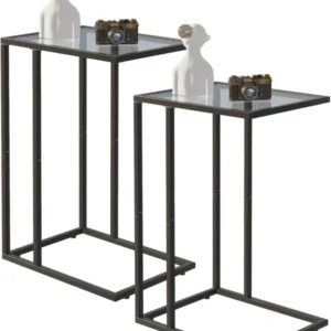 Moderne C-förmige Glas-Beistelltische im 2er Set, Schwarz