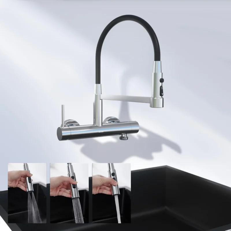 Wandarmatur Küche Edelstahl 3 Strahlarten & 3/4" Anschluss