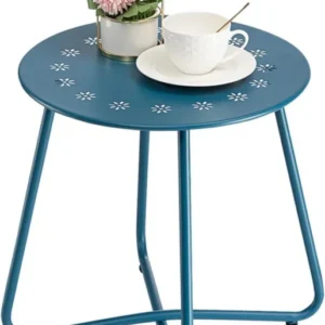 Outdoor Beistelltisch mit Blumenausschnitt, Wetterfester Stahl, Rund