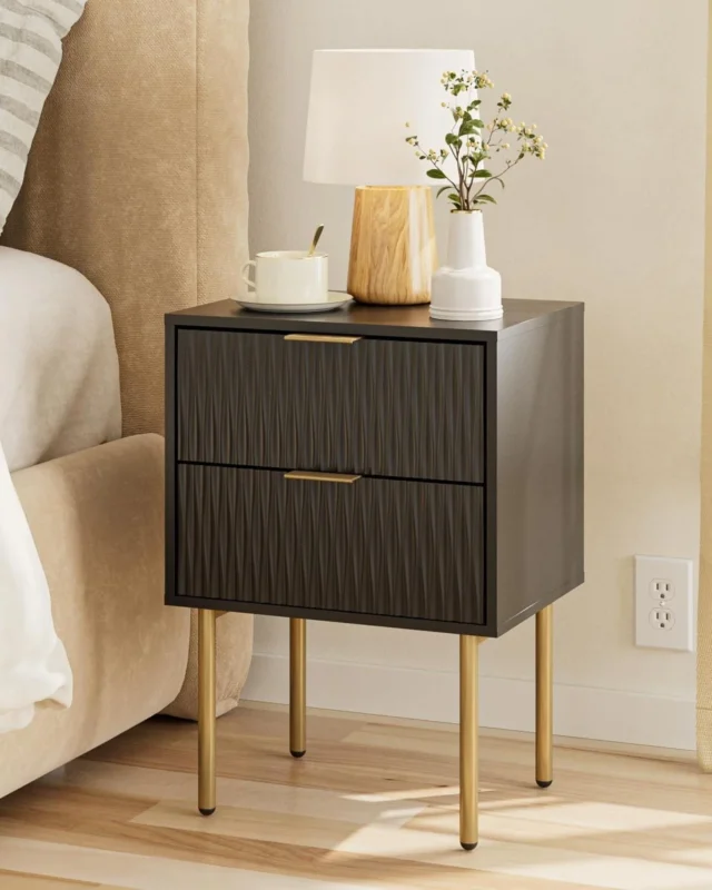 Moderne Nachtkommode mit 2 Schubladen Schwarz Gold MDF