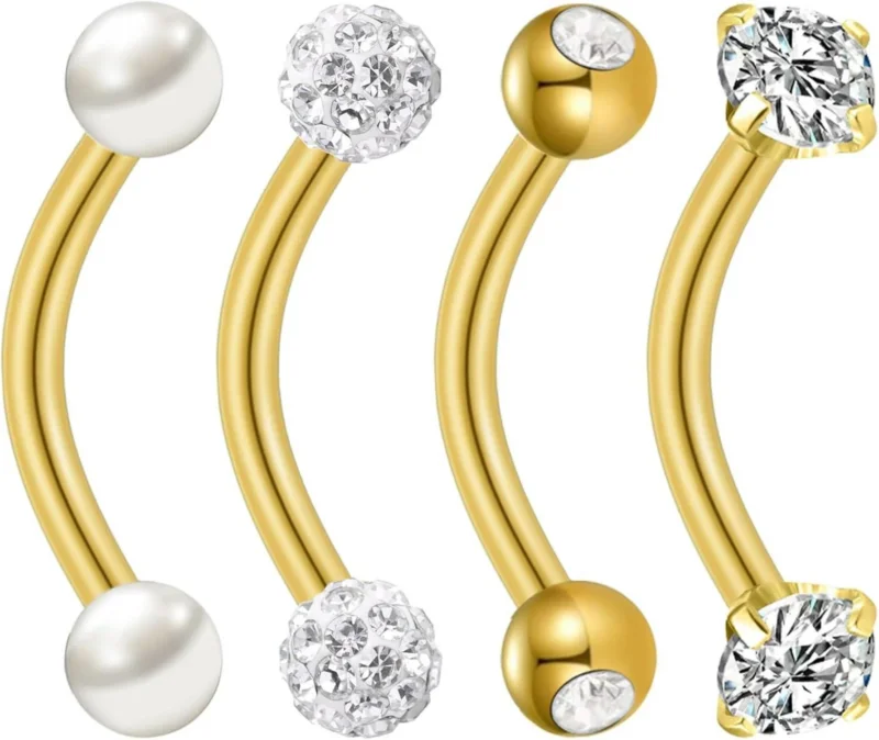 Bauchnabelpiercing Gold Klein Edelstahl 4er Set Perle CZ