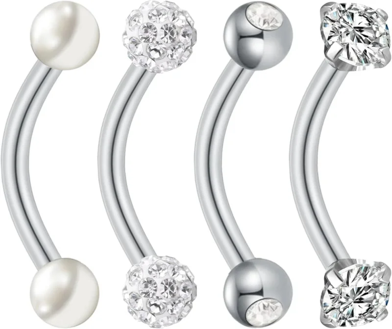 Bauchnabelpiercing Chirurgenstahl Gold Silber 4 Stück mit Perle CZ