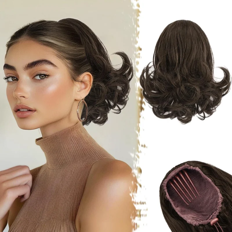 Synthetische Braun 25cm Wellen Ponytail Extension mit Kordelzug