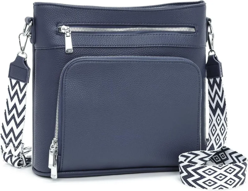 Handtasche Damen Mittelgroß Umhängetasche Vegan Leder Crossbody Blau