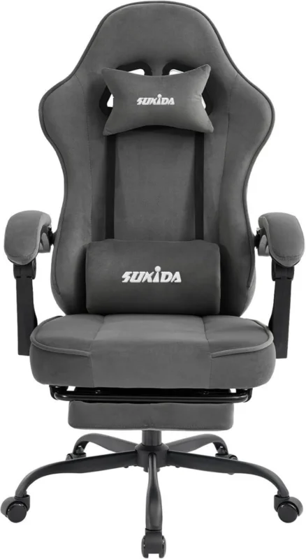 Gaming Stuhl mit Stoffbezug, ergonomisch, verstellbar, Grau